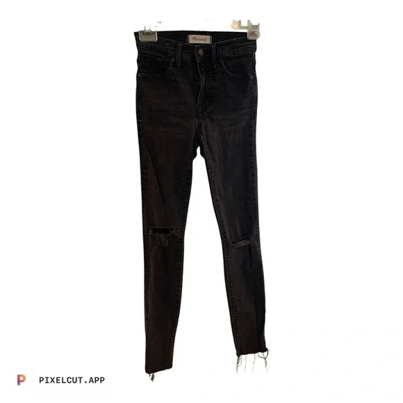 Black Madewell Distressed High-Rise Skinny Jeans Raw Hem - Picture 5 of 9